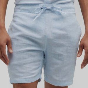 Onia Men's Water-Resistant Linen Blend Micro Stripe Blue Dust Shorts
